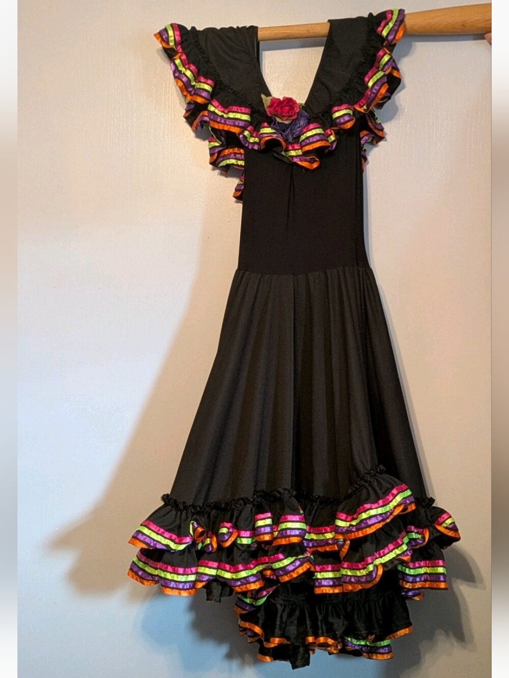 XL Mexican Transitional Jalisco Dancing Dress Folkloric Full Circle Falta Doble